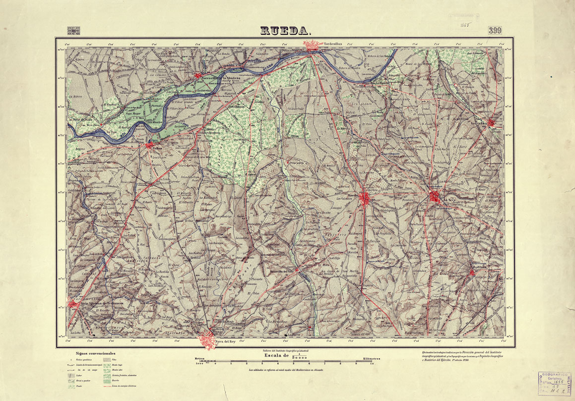 (N:18368) MAPA TOPOGRAFICO DE ESPANA - Rueda - Foglio 399 (B0014815) Carte e stampe antiche: riproduzione a colori su carta (formato A1)