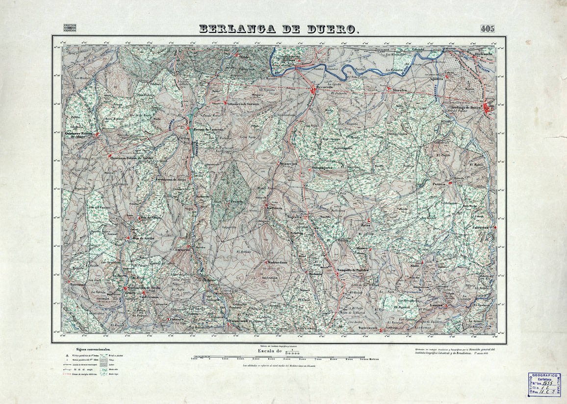 (N:18374) MAPA TOPOGRAFICO DE ESPANA - Berlenga de Duero - Foglio 405 (B0014821) Carte e stampe antiche: riproduzione a colori su carta (formato A1)