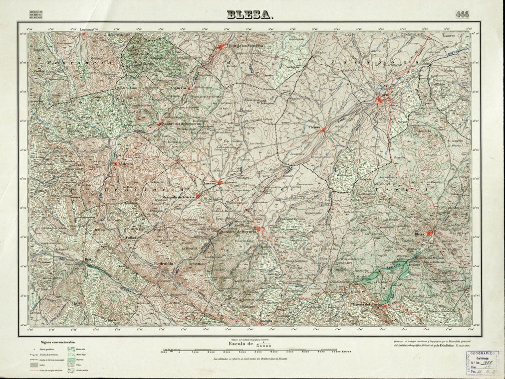 (N:18419) MAPA TOPOGRAFICO DE ESPANA - Blesa - Foglio 466 (B0014866) Carte e stampe antiche: riproduzione a colori su carta (formato A1)