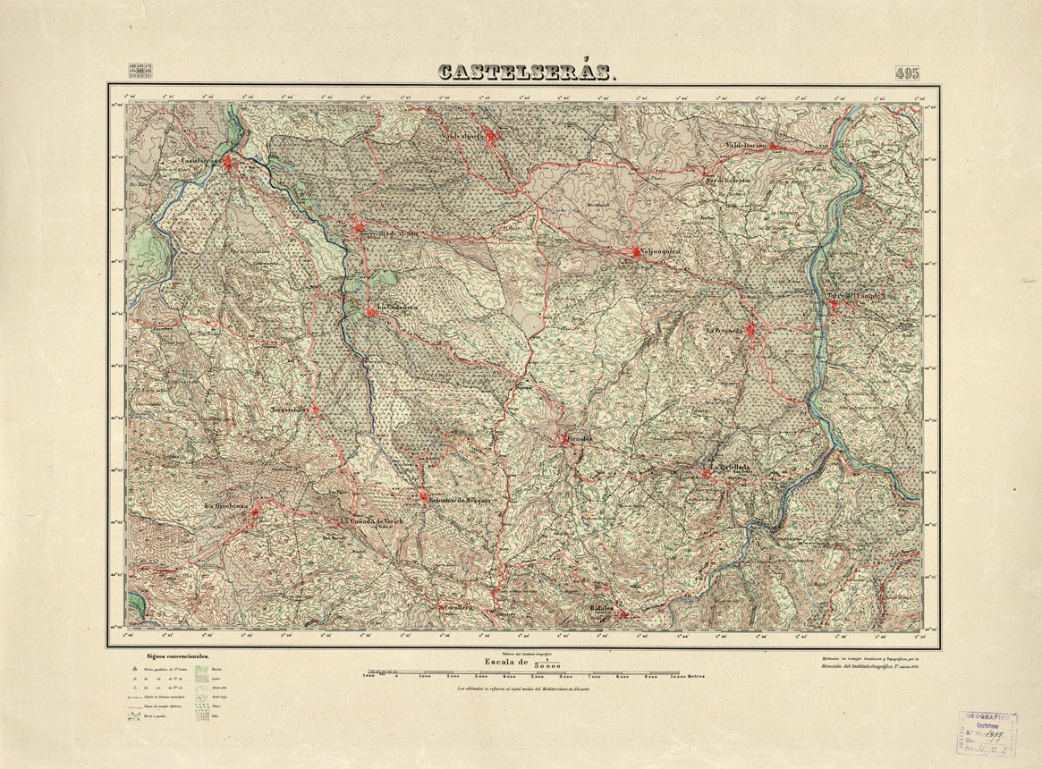 (N:18447) MAPA TOPOGRAFICO DE ESPANA - Castelseras - Foglio 495 (B0014894) Carte e stampe antiche: riproduzione a colori su carta (formato A1)