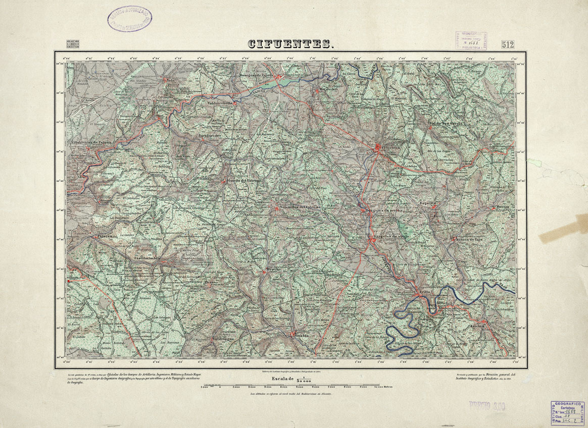 (N:18460) MAPA TOPOGRAFICO DE ESPANA - Cifuentes - Foglio 512 (B0014907) Carte e stampe antiche: riproduzione a colori su carta (formato A1)