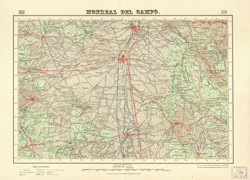 (N:18464) MAPA TOPOGRAFICO DE ESPANA - Monreal del Campo - Foglio 516 (B0014911) Carte e stampe antiche: riproduzione a colori su carta (formato A1)