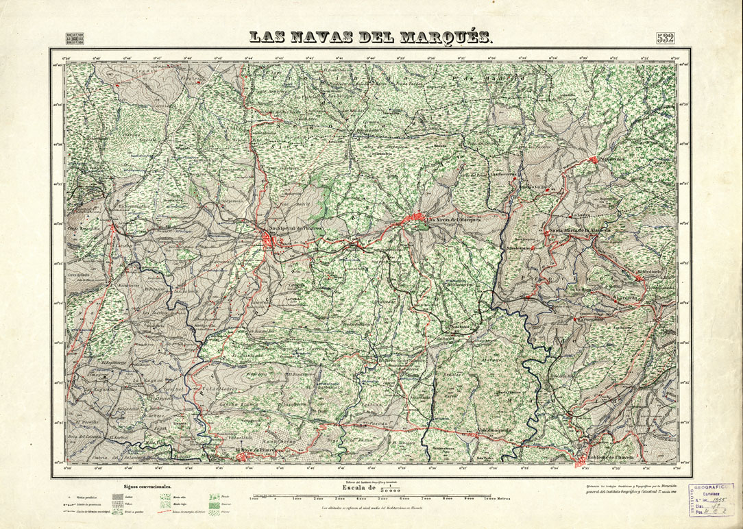 (N:18472) MAPA TOPOGRAFICO DE ESPANA - Las Navas del Marques - Foglio 532 (B0014920) Carte e stampe antiche: riproduzione a colori su carta (formato A1)