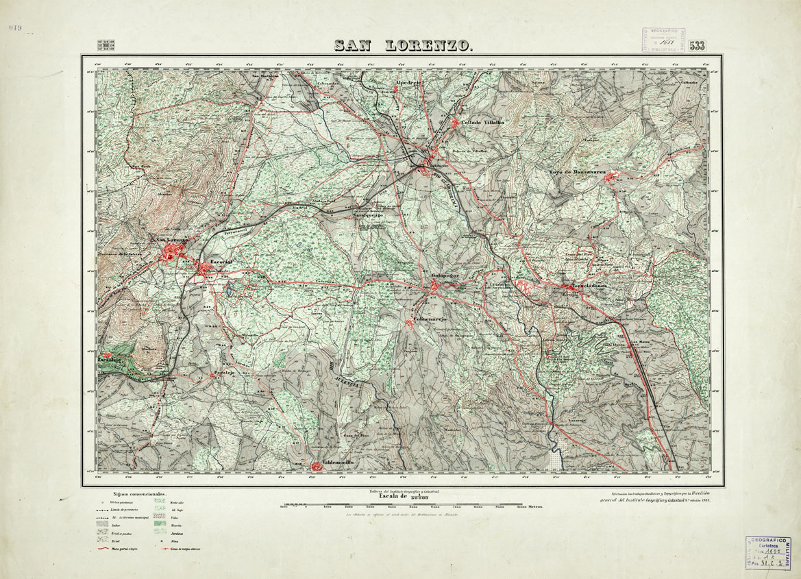 (N:18474) MAPA TOPOGRAFICO DE ESPANA - San Lorenzo - Foglio 533 (B0014922) Carte e stampe antiche: riproduzione a colori su carta (formato A1)