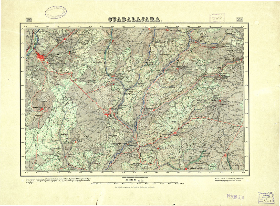 (N:18479) MAPA TOPOGRAFICO DE ESPANA - Guadalajara - Foglio 536 (B0014927) Carte e stampe antiche: riproduzione a colori su carta (formato A1)