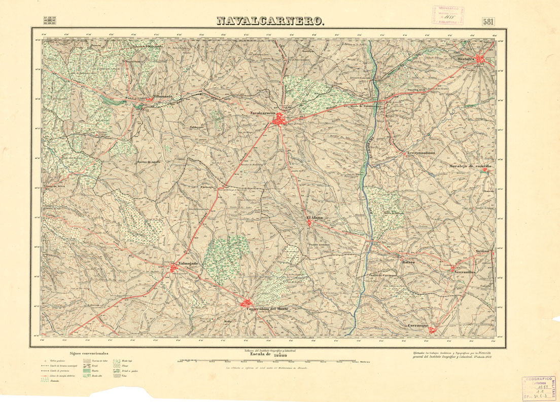 (N:18508) MAPA TOPOGRAFICO DE ESPANA - Navalcarnero - Foglio 581 (B0014956) Carte e stampe antiche: riproduzione a colori su carta (formato A1)