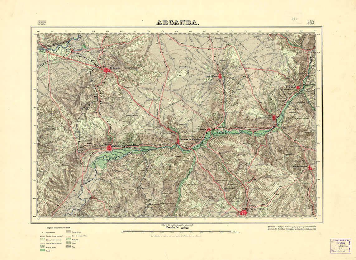 (N:18513) MAPA TOPOGRAFICO DE ESPANA - Arganda - Foglio 583 (B0014961) Carte e stampe antiche: riproduzione a colori su carta (formato A1)