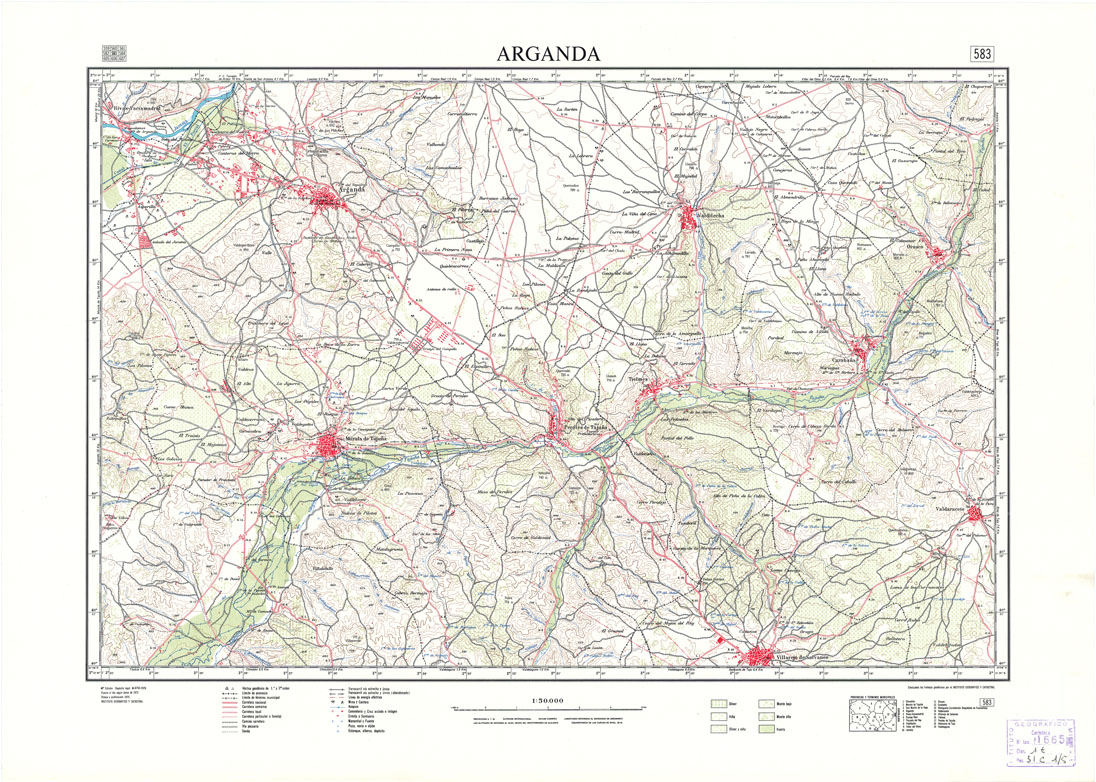 (N:18514) MAPA TOPOGRAFICO DE ESPANA - Arganda - Foglio 583 (B0014962) Carte e stampe antiche: riproduzione a colori su carta (formato A1)