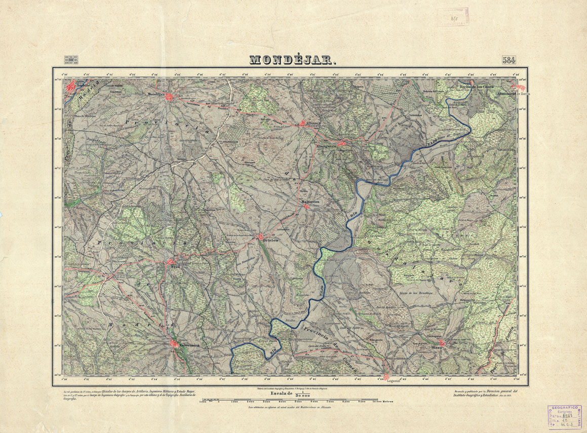 (N:18515) MAPA TOPOGRAFICO DE ESPANA - Monejan - Foglio 584 (B0014963) Carte e stampe antiche: riproduzione a colori su carta (formato A1)