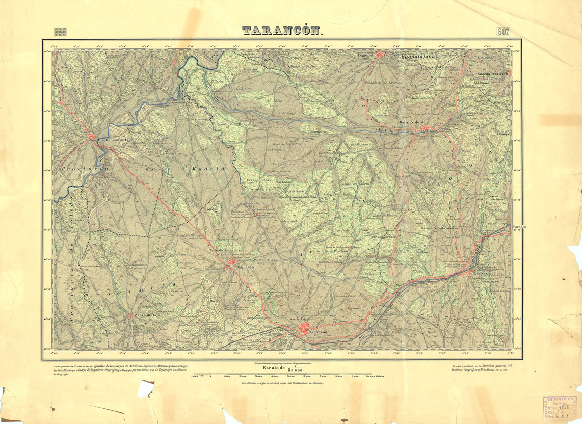 (N:18526) MAPA TOPOGRAFICO DE ESPANA - Taracon - Foglio 607 (B0014974) Carte e stampe antiche: riproduzione a colori su carta (formato A1)