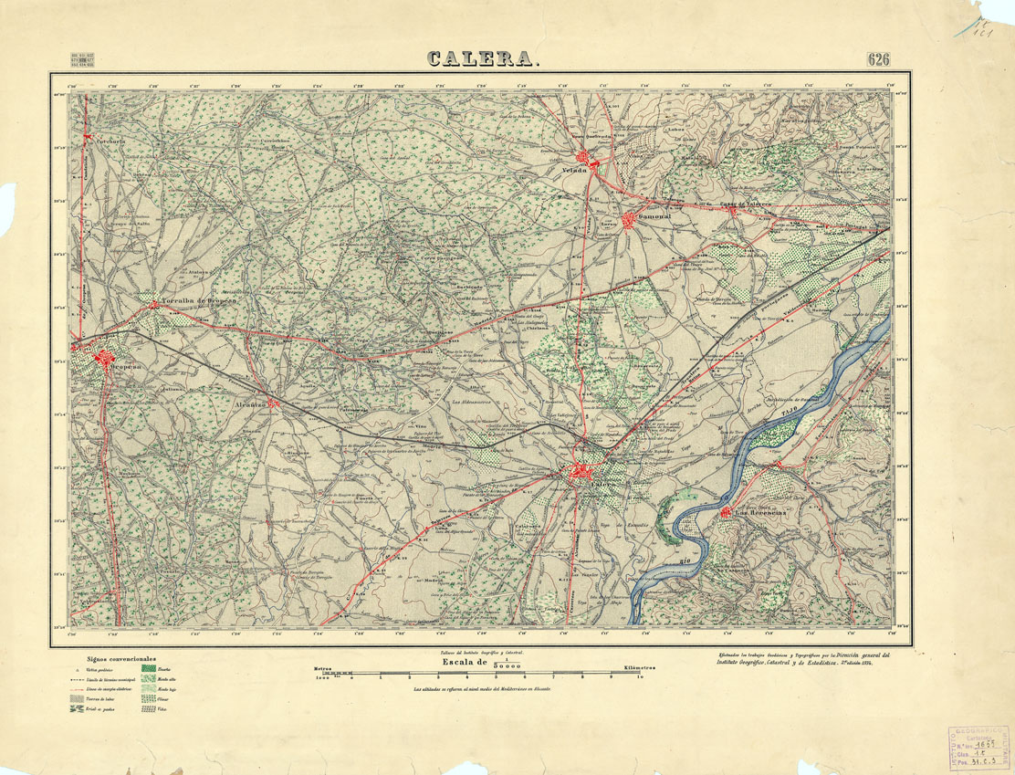 (N:18531) MAPA TOPOGRAFICO DE ESPANA - Calera - Foglio 626 (B0014979) Carte e stampe antiche: riproduzione a colori su carta (formato A1)