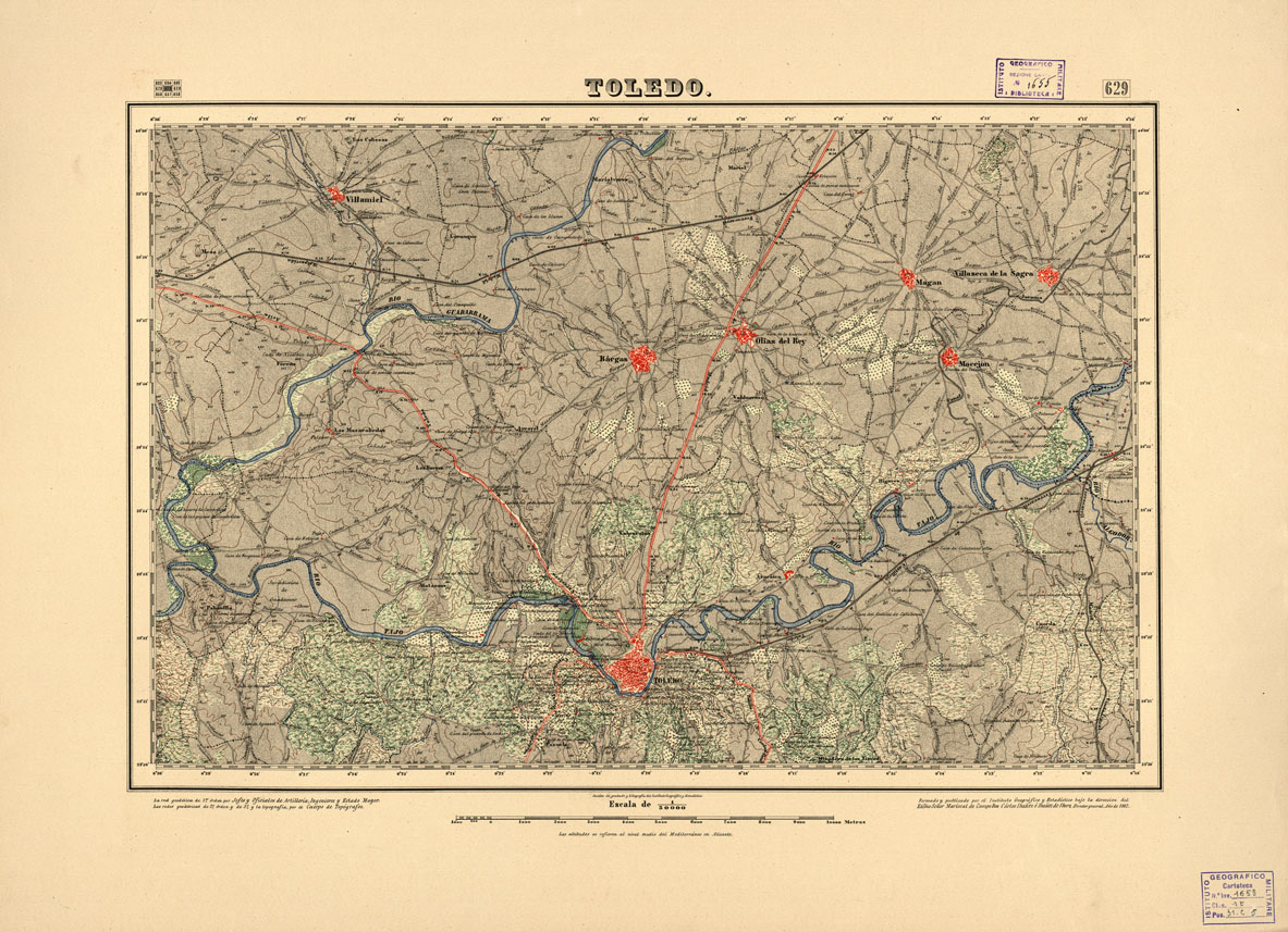 (N:18534) MAPA TOPOGRAFICO DE ESPANA - Toledo - Foglio 629 (B0014982) Carte e stampe antiche: riproduzione a colori su carta (formato A1)