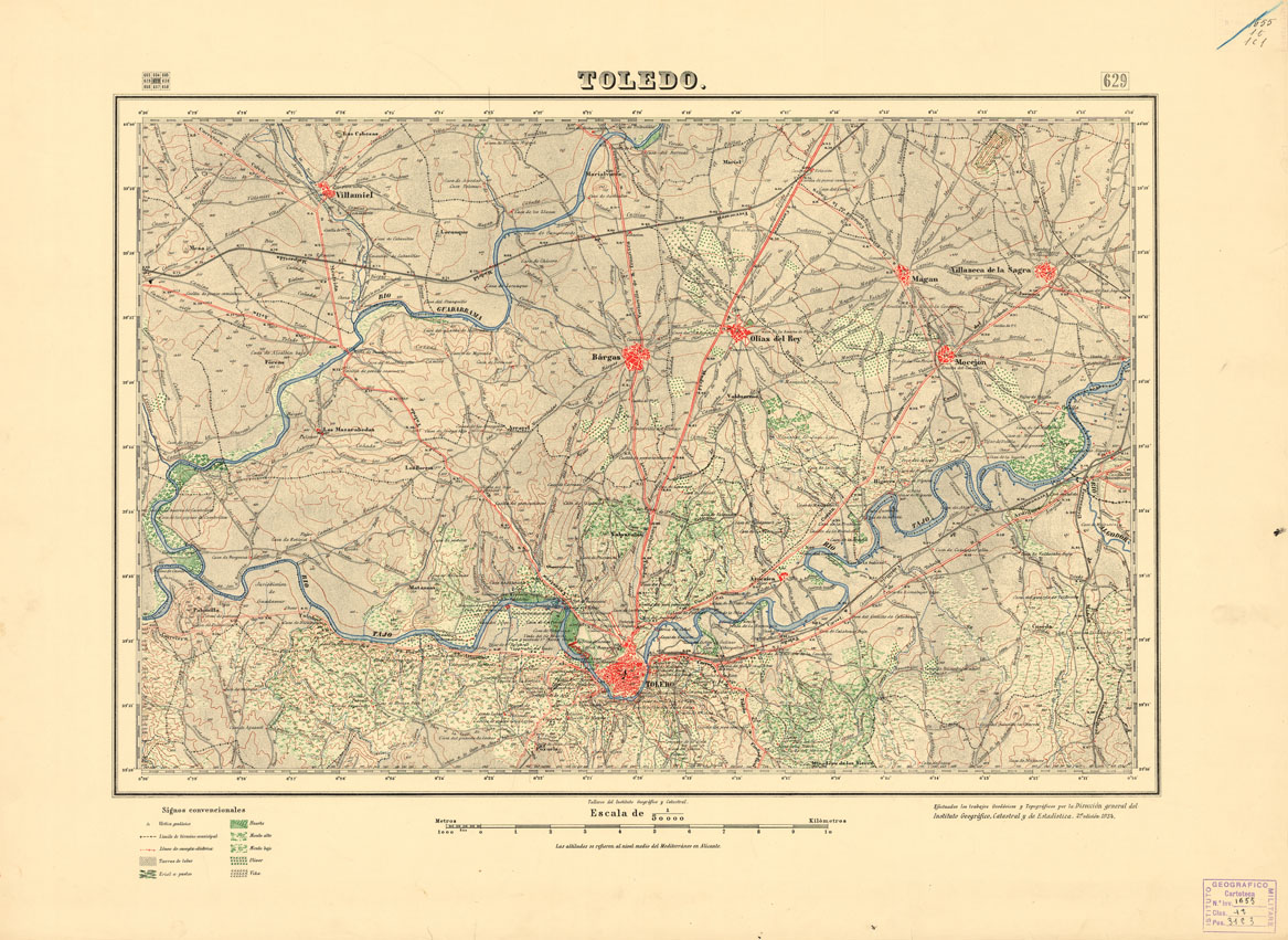 (N:18535) MAPA TOPOGRAFICO DE ESPANA - Toledo - Foglio 629 (B0014983) Carte e stampe antiche: riproduzione a colori su carta (formato A1)