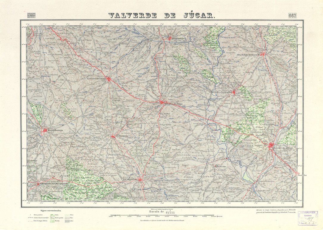 (N:18549) MAPA TOPOGRAFICO DE ESPANA - Valverde de Jucar - Foglio 662 (B0014997) Carte e stampe antiche: riproduzione a colori su carta (formato A1)