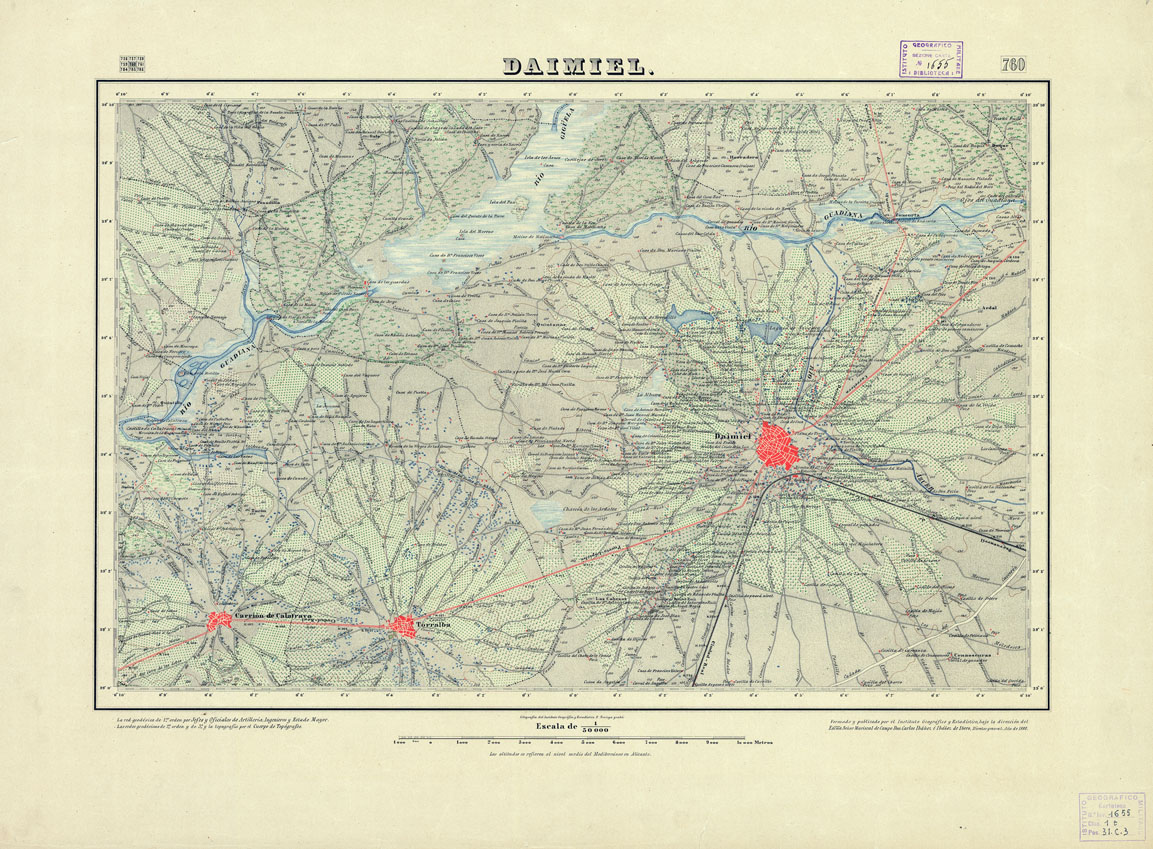 (N:18598) MAPA TOPOGRAFICO DE ESPANA - Daimiel - Foglio 760 (B0015047) Carte e stampe antiche: riproduzione a colori su carta (formato A1)