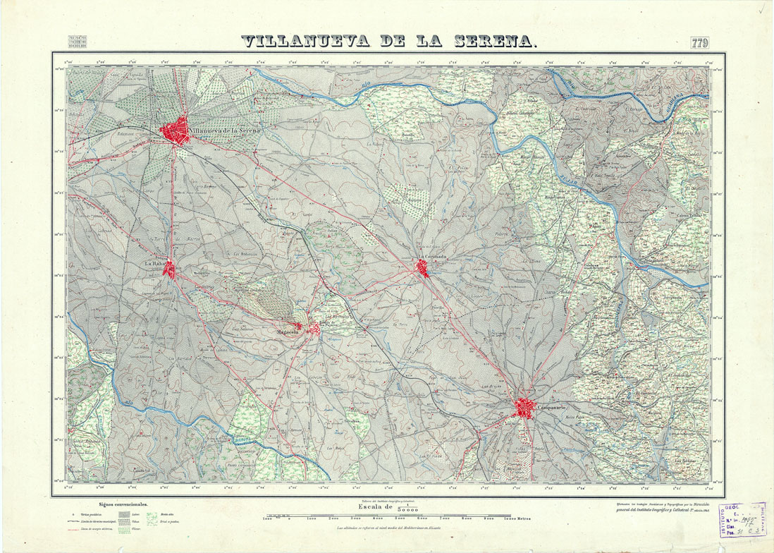 (N:18610) MAPA TOPOGRAFICO DE ESPANA - Villanueva de la Serena - Foglio 779 (B0015059) Carte e stampe antiche: riproduzione a colori su carta (formato A1)