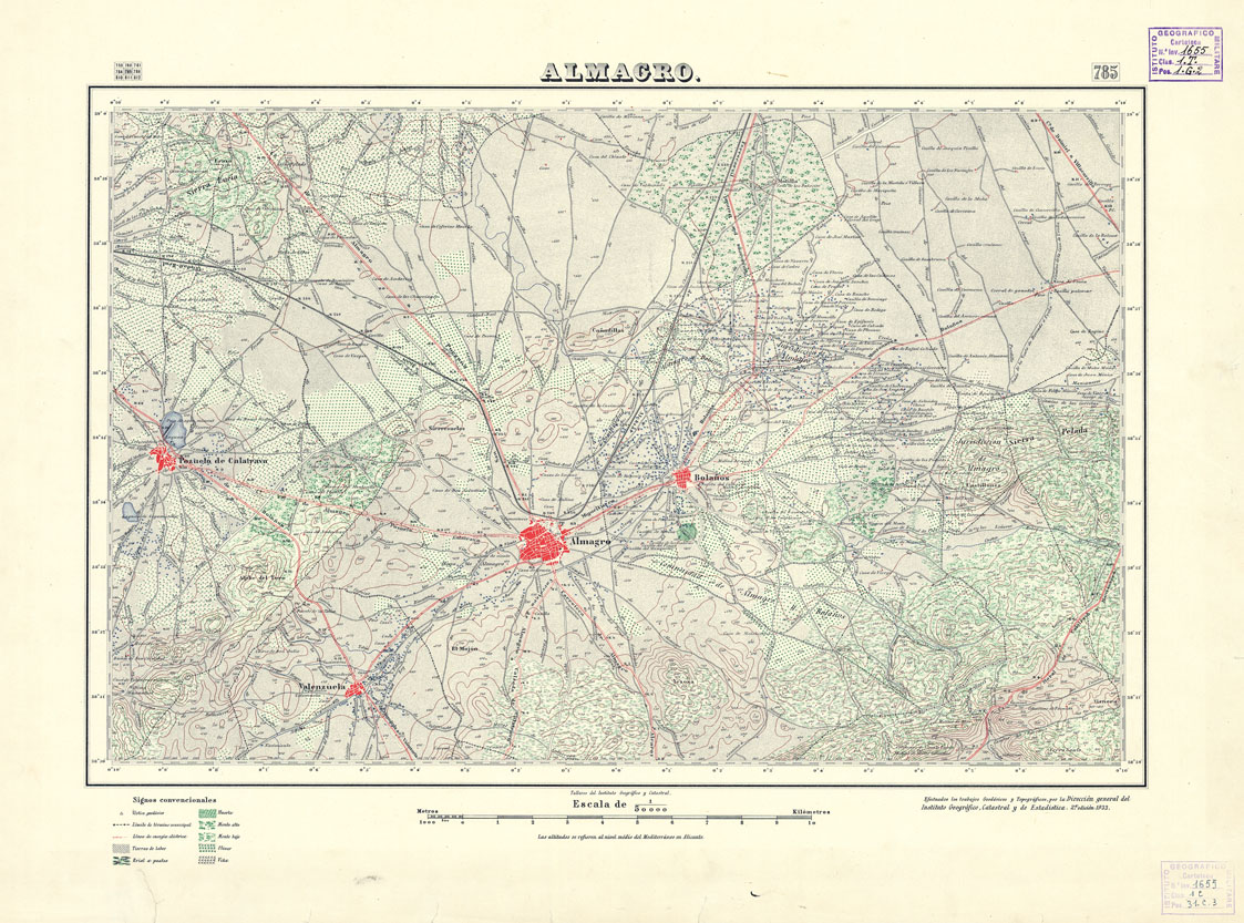 (N:18615) MAPA TOPOGRAFICO DE ESPANA - Almagro - Foglio 785 (B0015064) Carte e stampe antiche: riproduzione a colori su carta (formato A1)