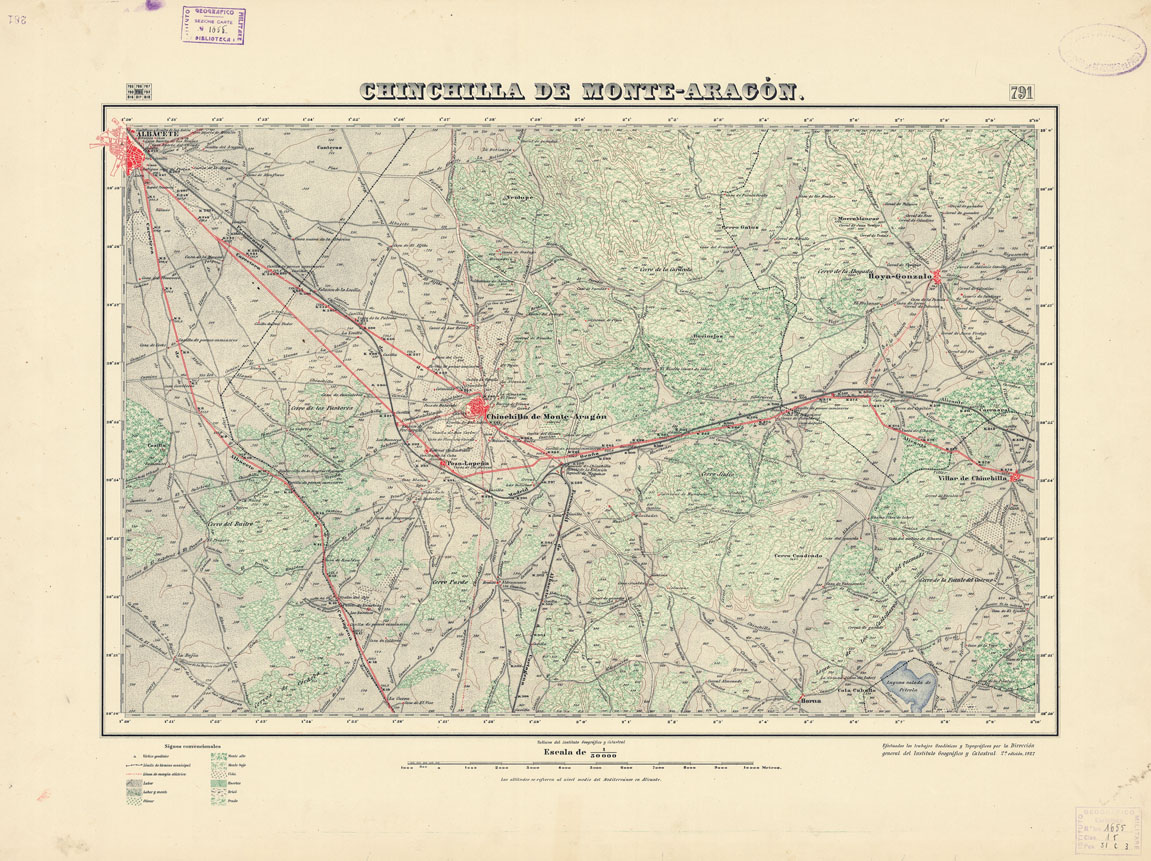 (N:18622) MAPA TOPOGRAFICO DE ESPANA - Chinchilla de Monte-Aragon - Foglio 791 (B0015071) Carte e stampe antiche: riproduzione a colori su carta (formato A1)