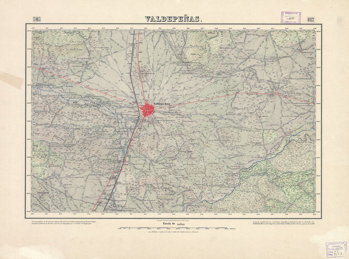 (N:18633) MAPA TOPOGRAFICO DE ESPANA - Valdepenas - 812 (B0015082) Carte e stampe antiche: riproduzione a colori su carta (formato A1)