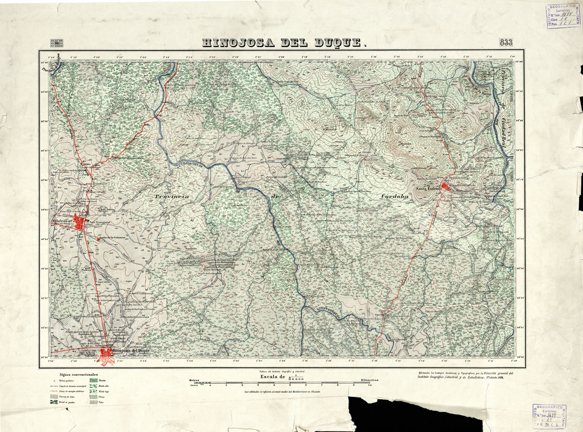 (N:18640) MAPA TOPOGRAFICO DE ESPANA - Hinojaso del Duque - Foglio 833 (B0015089) Carte e stampe antiche: riproduzione a colori su carta (formato A1)