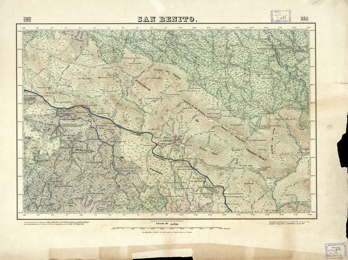 (N:18641) MAPA TOPOGRAFICO DE ESPANA - San Benito - Foglio 834 (B0015090) Carte e stampe antiche: riproduzione a colori su carta (formato A1)
