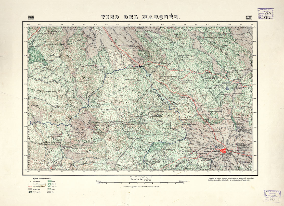 (N:18645) MAPA TOPOGRAFICO DE ESPANA - Viso del Marques - Foglio 837 (B0015094) Carte e stampe antiche: riproduzione a colori su carta (formato A1)