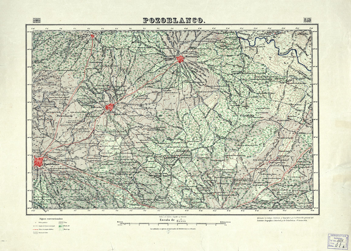(N:18655) MAPA TOPOGRAFICO DE ESPANA - Pozoblanco - Foglio 859 (B0015104) Carte e stampe antiche: riproduzione a colori su carta (formato A1)