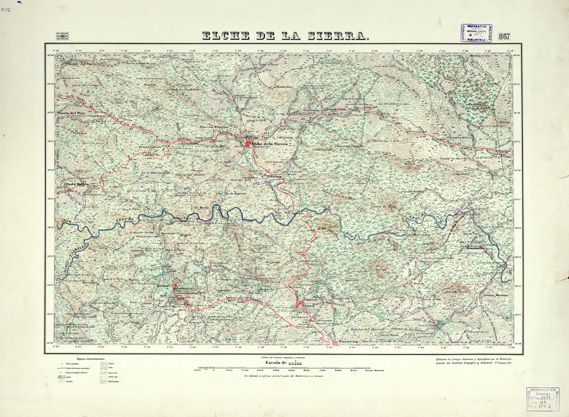 (N:18664) MAPA TOPOGRAFICO DE ESPANA - Elche de la Sierra - Foglio 867 (B0015113) Carte e stampe antiche: riproduzione a colori su carta (formato A1)