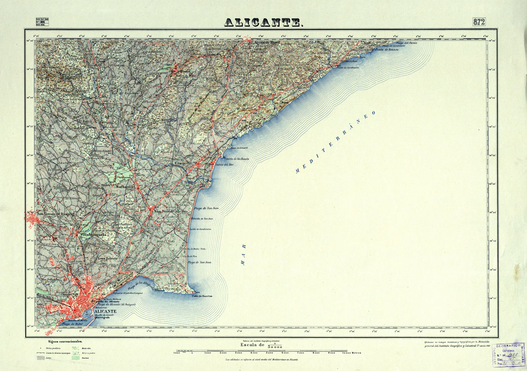 (N:18666) MAPA TOPOGRAFICO DE ESPANA - Alicante - Foglio 872 (B0015115) Carte e stampe antiche: riproduzione a colori su carta (formato A1)