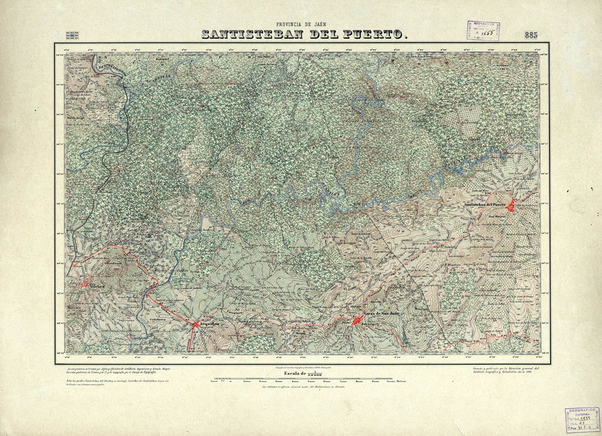 (N:18677) MAPA TOPOGRAFICO DE ESPANA - Santisteban del Puerto - Foglio 885 (B0015124) Carte e stampe antiche: riproduzione a colori su carta (formato A1)
