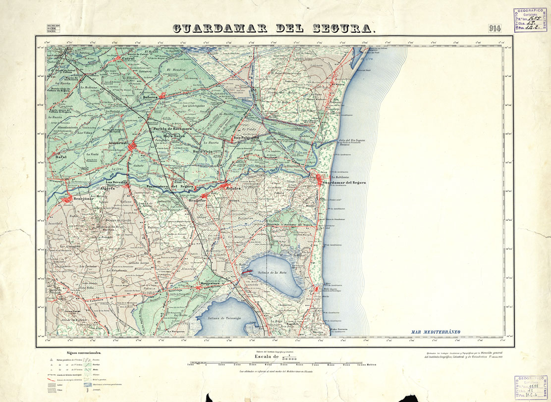 (N:18701) MAPA TOPOGRAFICO DE ESPANA - Guardamar del Segura - Foglio 914 (B0015148) Carte e stampe antiche: riproduzione a colori su carta (formato A1)
