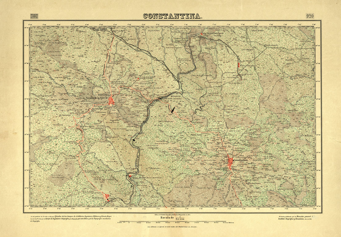 (N:18703) MAPA TOPOGRAFICO DE ESPANA - Constantina - Foglio 920 (B0015150) Carte e stampe antiche: riproduzione a colori su carta (formato A1)