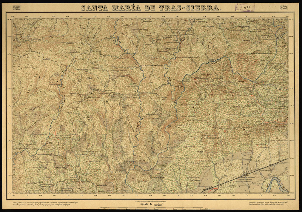 (N:18705) MAPA TOPOGRAFICO DE ESPANA - Santa Maria de Tras-Sierra - Foglio 922 (B0015152) Carte e stampe antiche: riproduzione a colori su carta (formato A1)