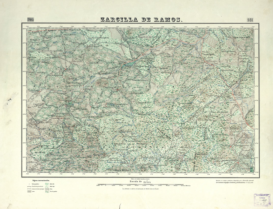 (N:18716) MAPA TOPOGRAFICO DE ESPANA - Zarcilla de Ramos - Foglio 931 (B0015163) Carte e stampe antiche: riproduzione a colori su carta (formato A1)