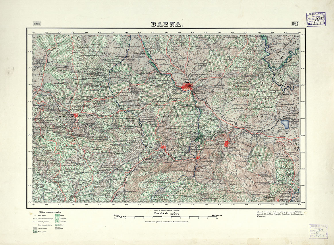 (N:18747) MAPA TOPOGRAFICO DE ESPANA - Baena - Foglio 967 (B0015194) Carte e stampe antiche: riproduzione a colori su carta (formato A1)
