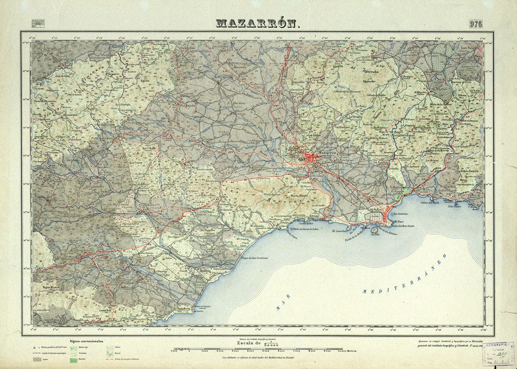 (N:18754) MAPA TOPOGRAFICO DE ESPANA - Mazarron - Foglio 976 (B0015201) Carte e stampe antiche: riproduzione a colori su carta (formato A1)