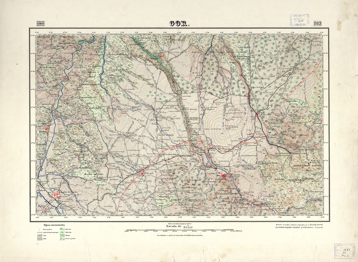 (N:18771) MAPA TOPOGRAFICO DE ESPANA - Gor - Foglio 993 (B0015216) Carte e stampe antiche: riproduzione a colori su carta (formato A1)