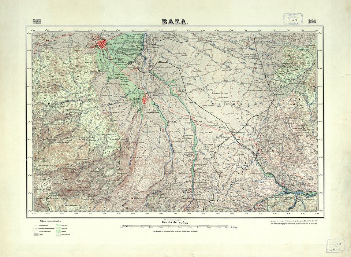 (N:18772) MAPA TOPOGRAFICO DE ESPANA - Baza - Foglio 994 (B0015217) Carte e stampe antiche: riproduzione a colori su carta (formato A1)