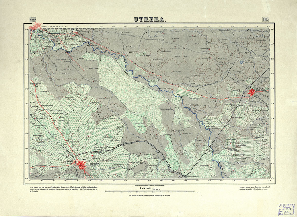 (N:18776) MAPA TOPOGRAFICO DE ESPANA - Utrera - Foglio 1003 (B0015221) Carte e stampe antiche: riproduzione a colori su carta (formato A1)
