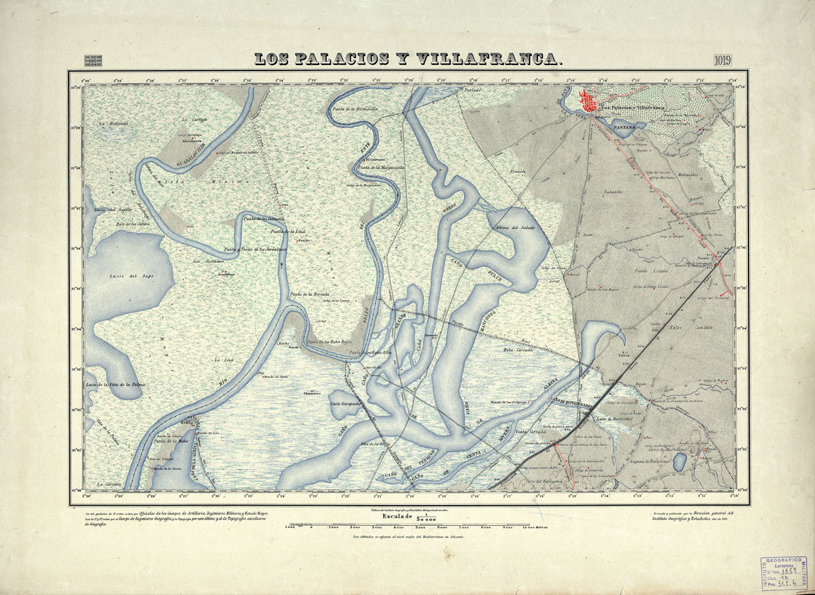 (N:18787) MAPA TOPOGRAFICO DE ESPANA - Los Palcios y Villafranca - Foglio 1019 (B0015232) Carte e stampe antiche: riproduzione a colori su carta (formato A1)
