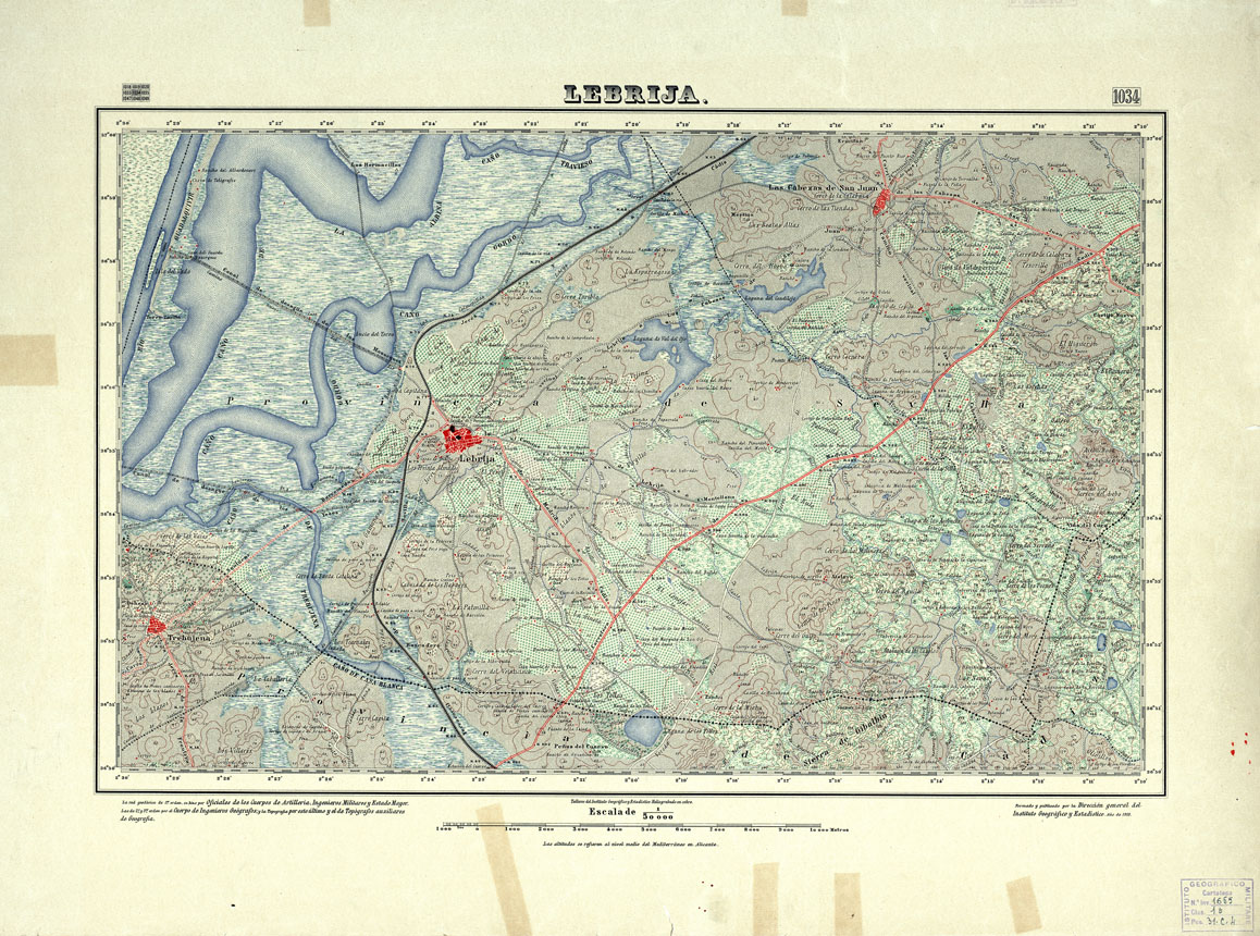 (N:18798) MAPA TOPOGRAFICO DE ESPANA - Lebrija - Foglio 1034 (B0015243) Carte e stampe antiche: riproduzione a colori su carta (formato A1)