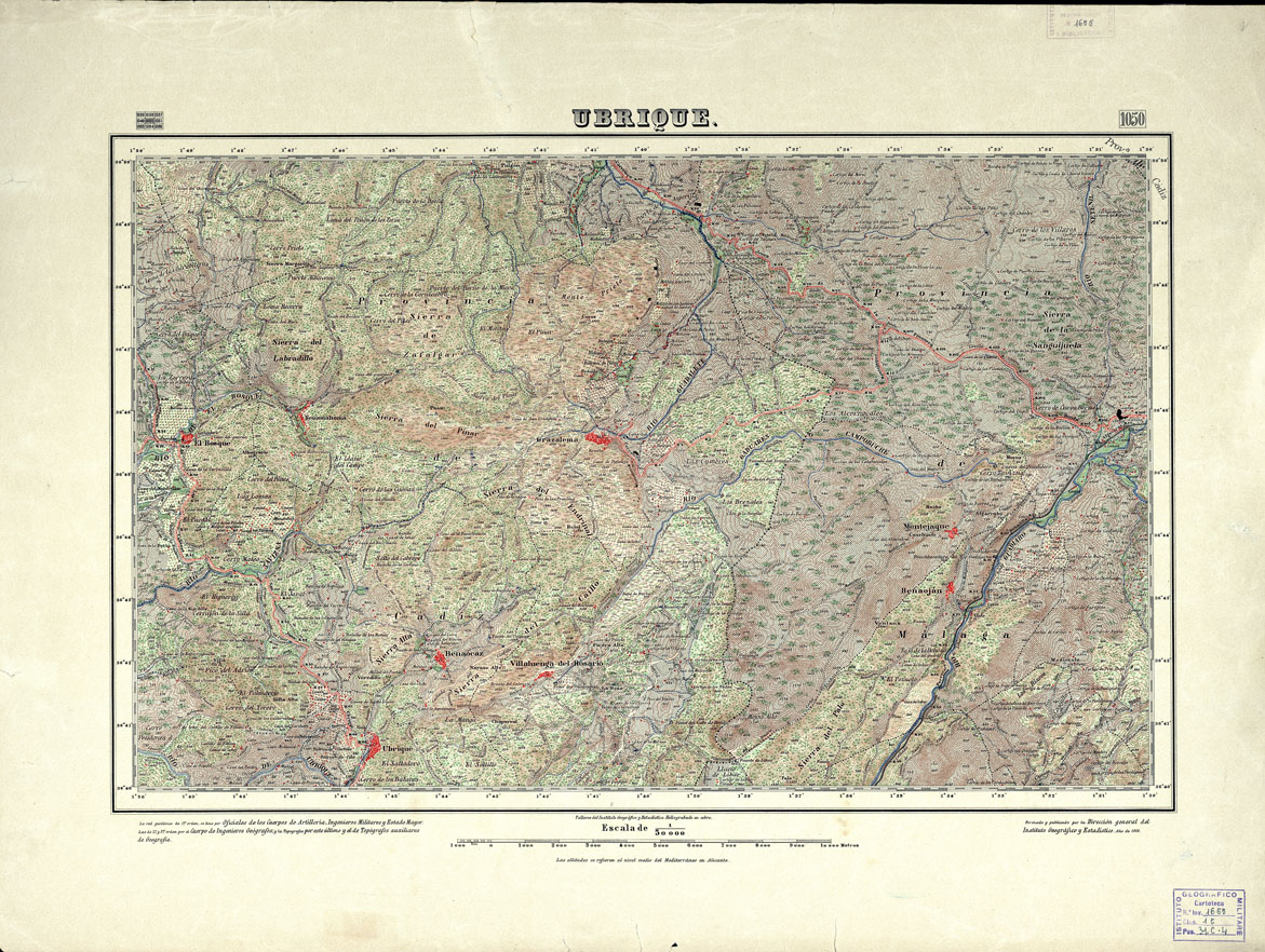 (N:18811) MAPA TOPOGRAFICO DE ESPANA - Ubrique - Foglio 1050 (B0015256) Carte e stampe antiche: riproduzione a colori su carta (formato A1)
