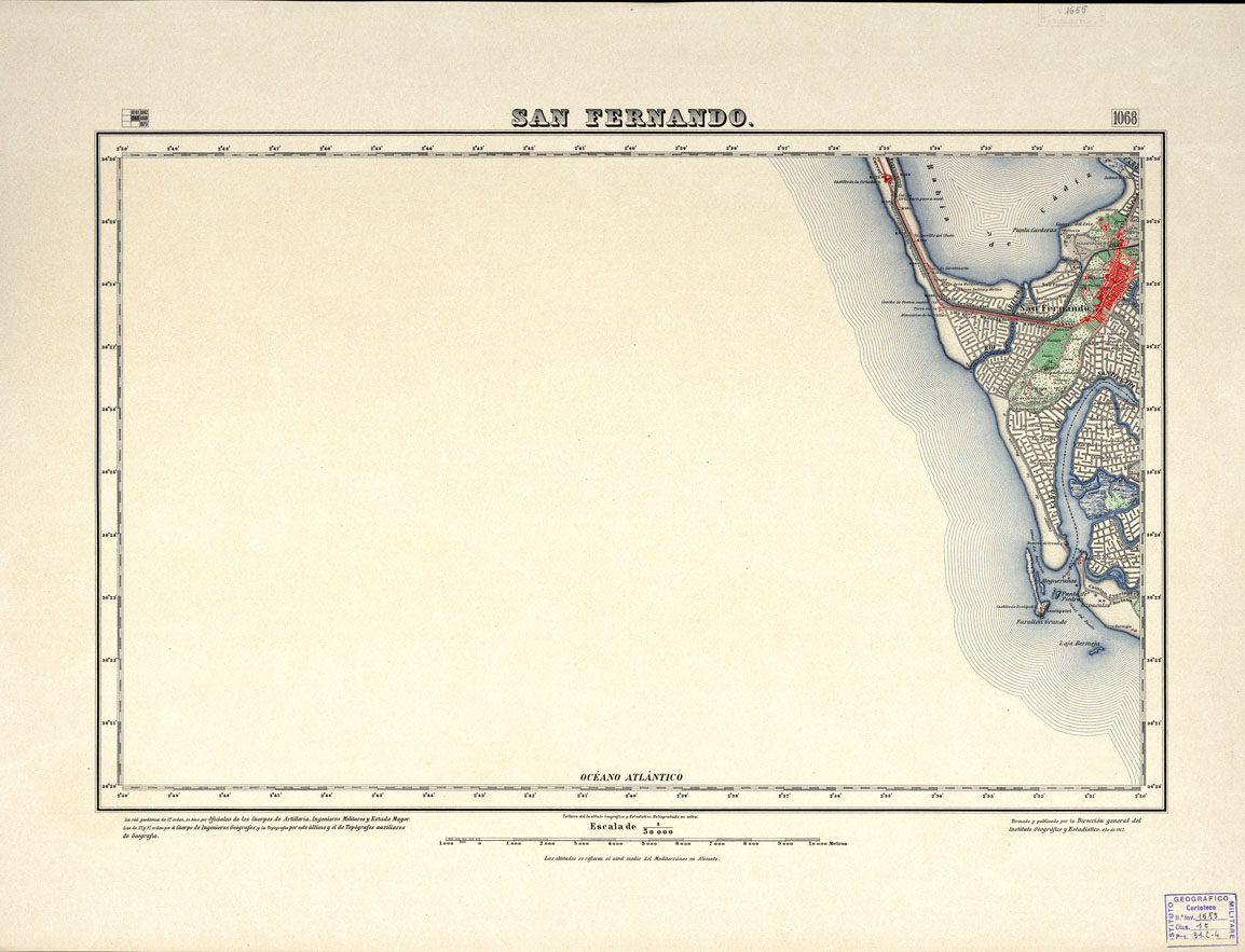 (N:18826) MAPA TOPOGRAFICO DE ESPANA - San Fernando - Foglio 1068 (B0015271) Carte e stampe antiche: riproduzione a colori su carta (formato A1)