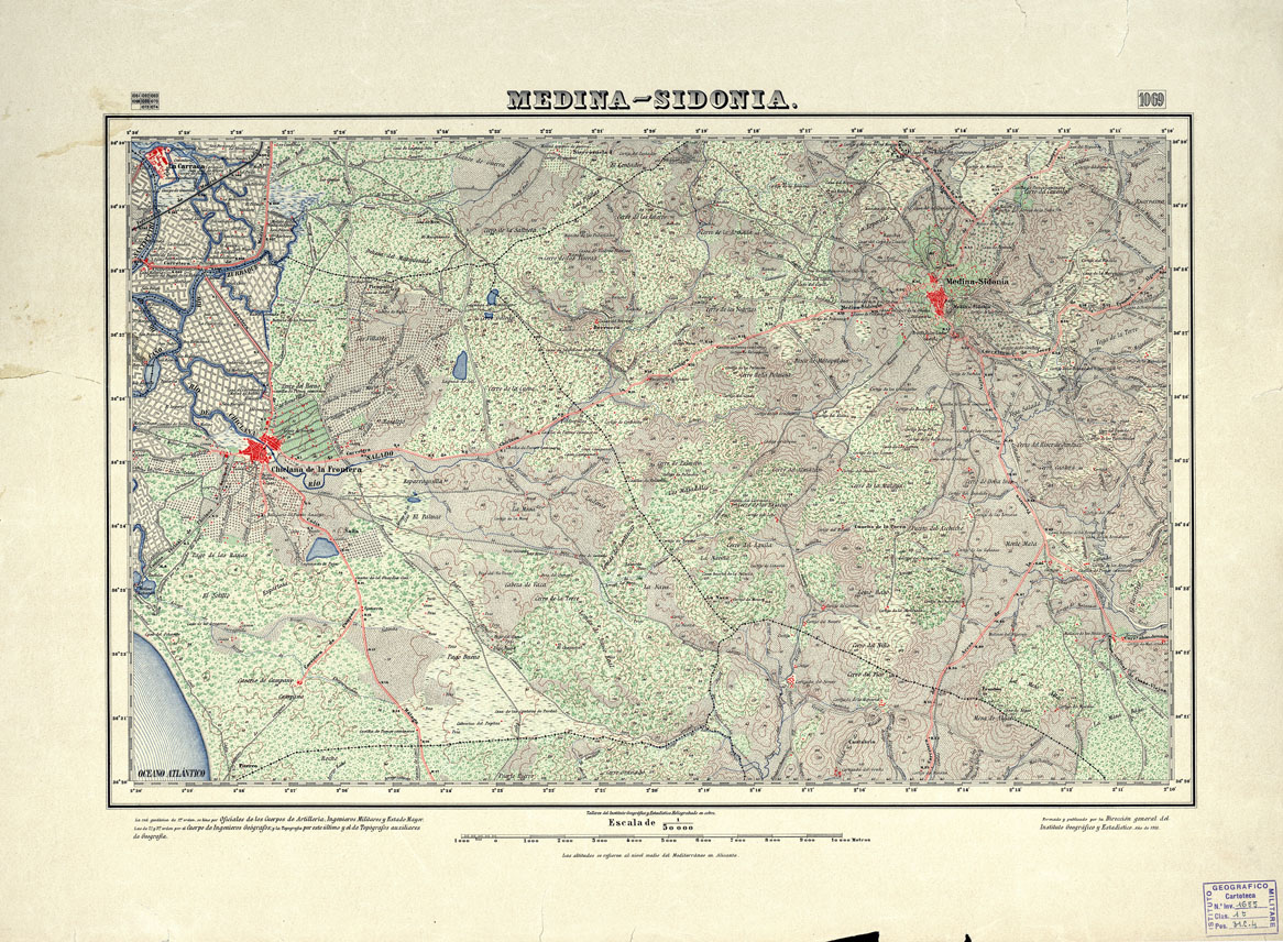 (N:18827) MAPA TOPOGRAFICO DE ESPANA - Medina-Sidonia - Foglio 1069 (B0015272) Carte e stampe antiche: riproduzione a colori su carta (formato A1)