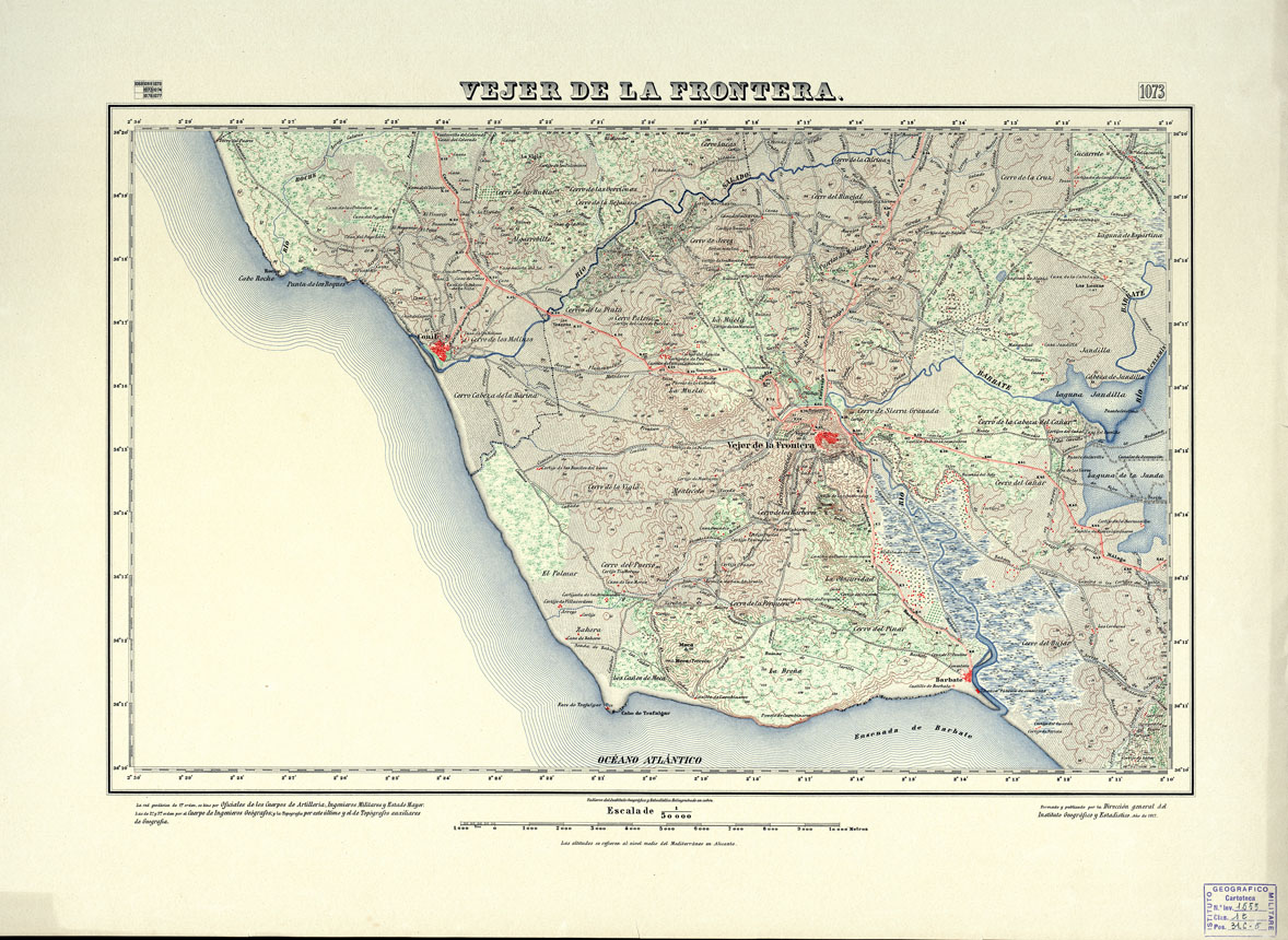 (N:18833) MAPA TOPOGRAFICO DE ESPANA - Vejer de la Frontera - Foglio 1073 (B0015278) Carte e stampe antiche: riproduzione a colori su carta (formato A1)