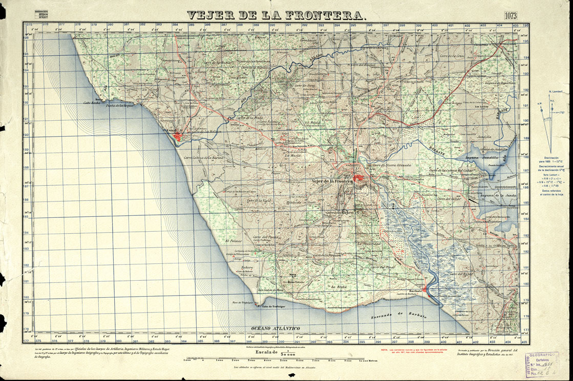 (N:18834) MAPA TOPOGRAFICO DE ESPANA - Vejer de la Frontera - Foglio 1073 (B0015279) Carte e stampe antiche: riproduzione a colori su carta (formato A1)