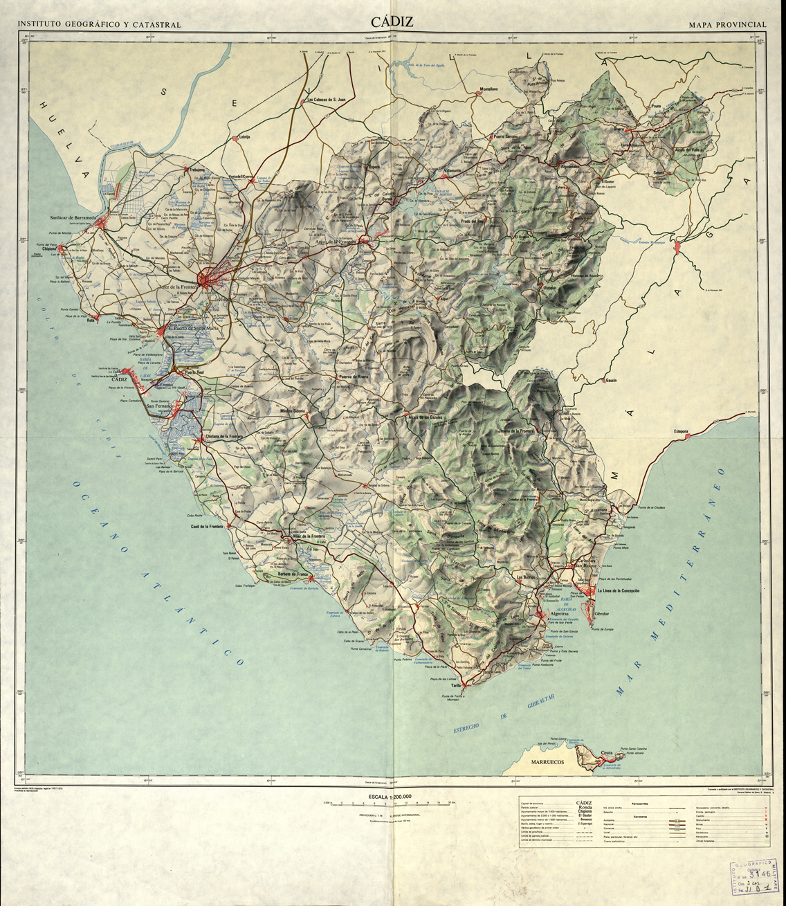 (N:18890) PROVINCIA DE CADIZ - Planimetria y Nivelacion. (B0015336) Carte e stampe antiche: riproduzione a colori su carta (formato A1)