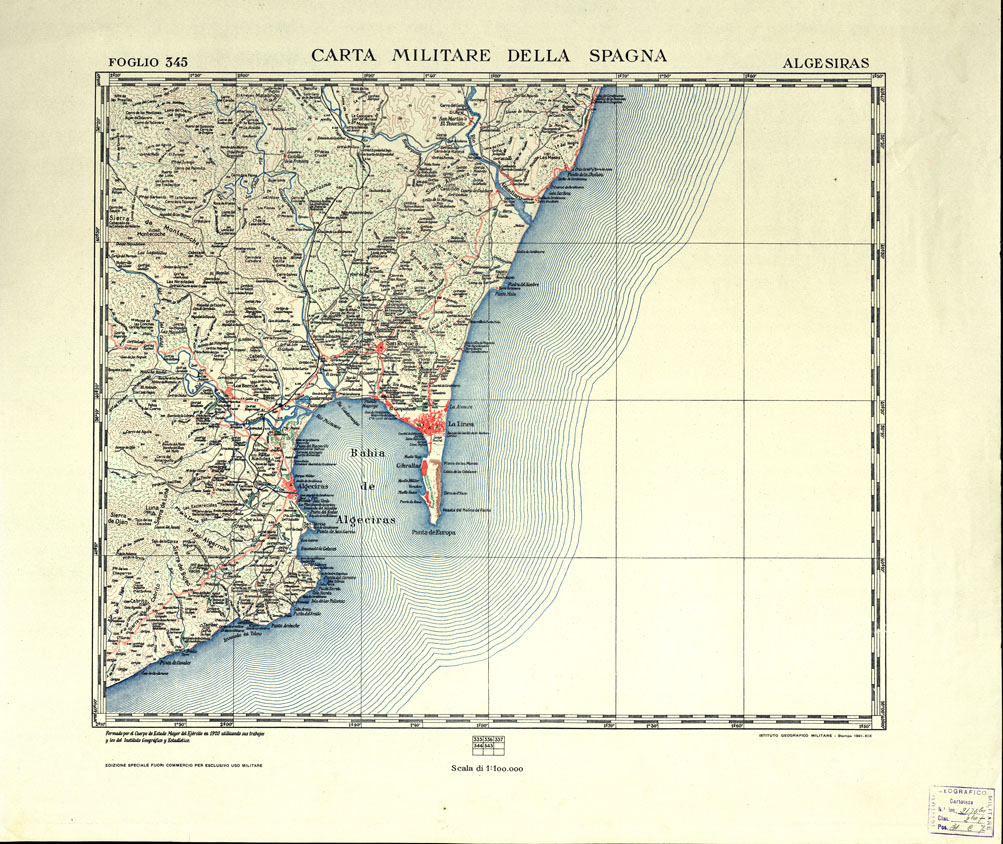 (N:19566) CARTA MILITARE DELLA SPAGNA - Algesiras (B0016012) Carte e stampe antiche: riproduzione a colori su carta (formato A1)