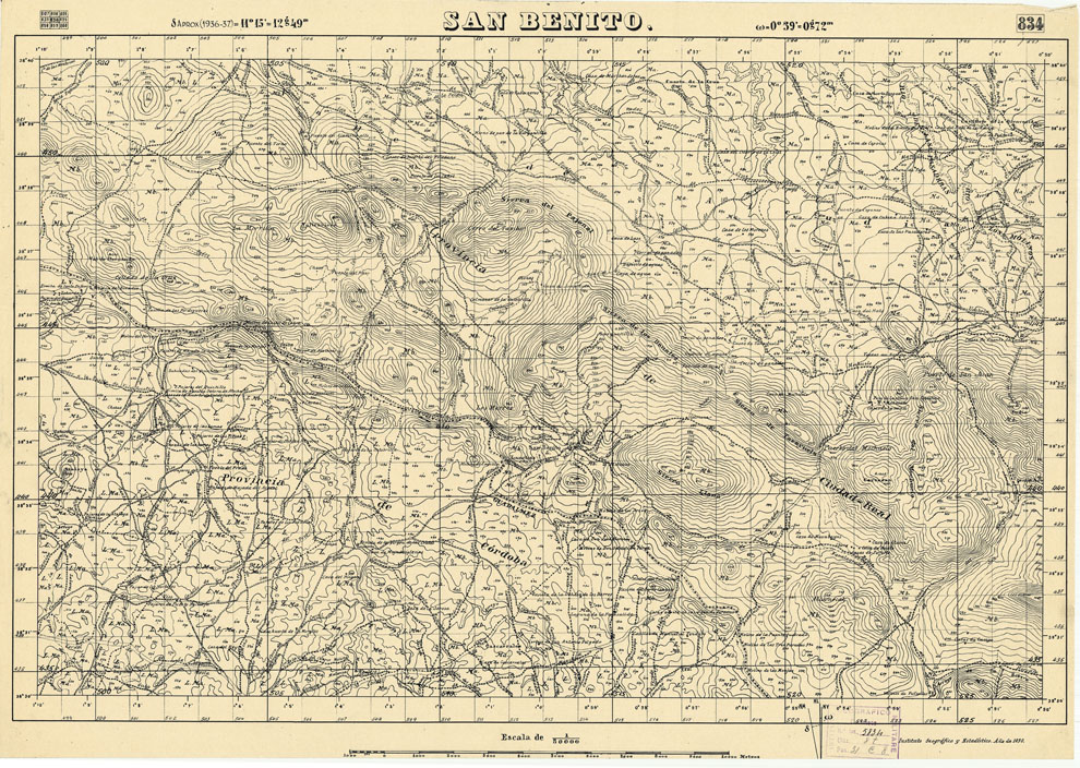 (N:20323) MAPA TOPOGRAFICA DE ESPANA - San Benito - Foglio 834 (B0016783) Carte e stampe antiche: riproduzione a colori su carta (formato A1)