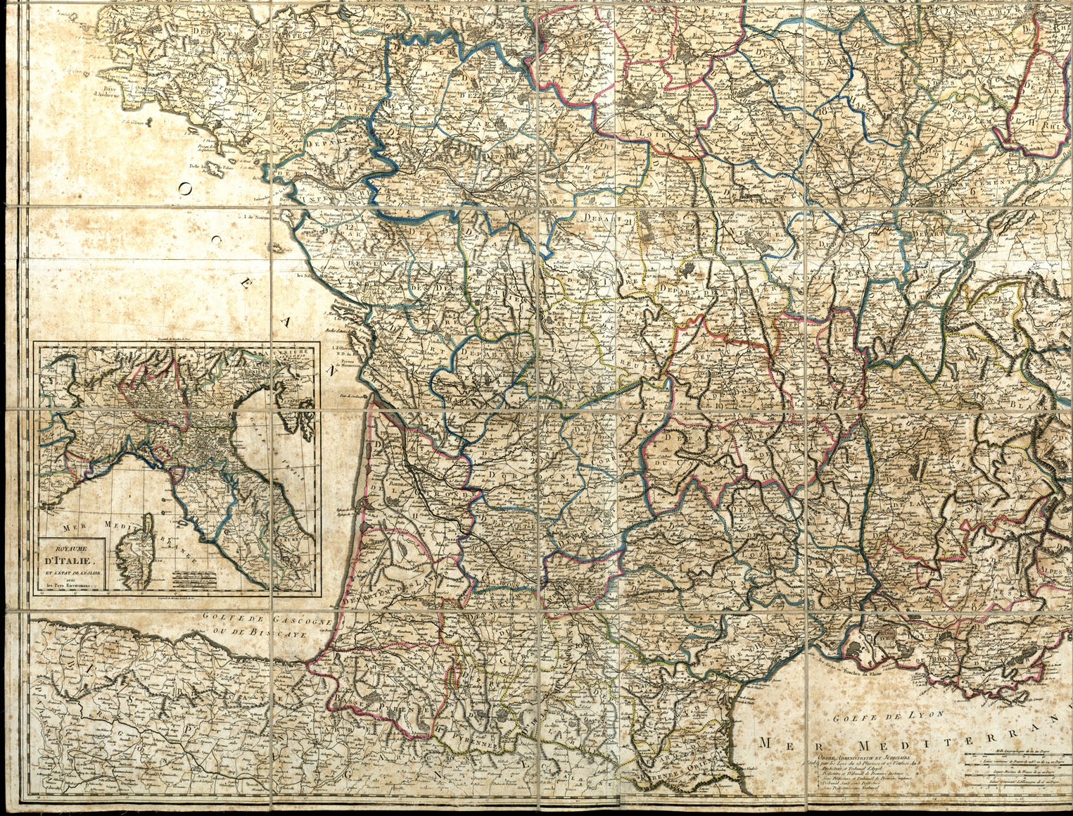 (N:20502) CARTE DE L'EMPIRE FRANCAIS (B0016960, B0016961, B0016962, B0016963) Carte e stampe antiche: riproduzione a colori su carta (formato A1)